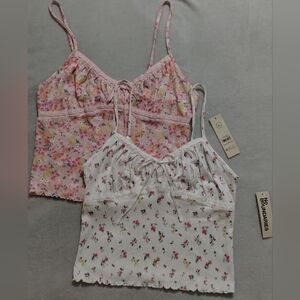 No Boundaries Women's Size M(8-10) Lace Trim Camisoles Lot Of 2 In White&Pink